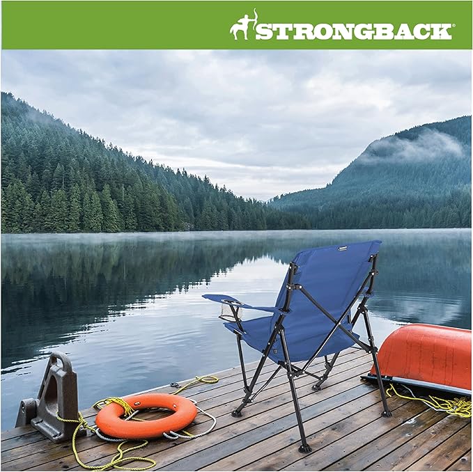 STRONGBACK Camping Chair Guru Heavy Duty Camping Chairs with Lumbar Suppor - Backpack Folding Camp Chair - Navy
