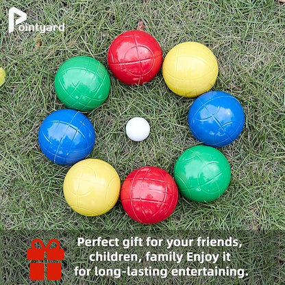Pointyard 90mm Bocce Ball Set with 8 PE Balls, 1 Pallino, Carrying Bag, Measuring Tape - Family Game for Outdoor/Lawn/Beach/Park