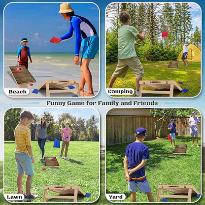 Portable Cornhole Board Set 2 ft x 1 ft Cornhole Set with 6 Bean Bags Foldable Cornhole Game for Kids and Adult Indoor or Outdoor Backyard Corn Hole Toss Games