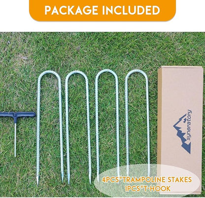 Trampolines Wind Stakes Heavy Duty U Type Sharp Ends 12inch Safety Ground Anchor Galvanized Steel for Soccer Goals, Camping Tents and Huge Garden Decoration (Trampoline Stakes 4pcs)