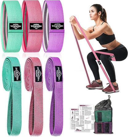 Fabric Resistance Bands for Working Out, 6Pack Non-Slip Exercise Bands for Women and Men, Fabric Booty Bands for Home, Fitness, Pilates, Stretching