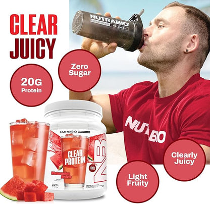 NutraBio Clear Protein Powder, Watermelon Breeze - 20 Servings, 20g Clear Whey Protein Isolate, 0 Sugar, 0g Lactose, Refreshing Fruit Flavors, GLP1 Support -Bone Health - Muscle Post Workout Recovery