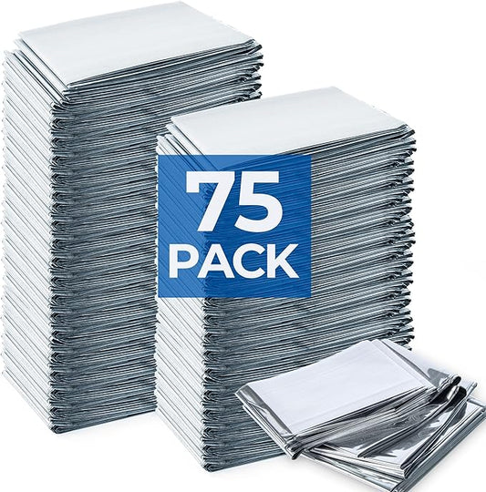 Emergency Blankets (75 Packs, 84" L x 52" W) Mylar Thermal Blankets for Survival and