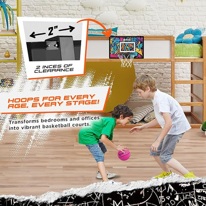 AND1 Over the Door Mini Basketball Hoop: 18x12 Shatterproof Backboard, 2 Mini Basketballs, and Hand Pump Included- Ultimate Indoor Basketball Accessory for Kids and Adults, No Tools Required