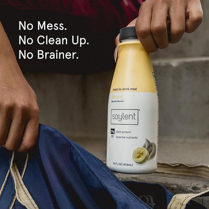 Soylent Banana Meal Replacement Shake, Ready-to-Drink Plant Based Protein Drink, Contains 20g Complete Vegan Protein and 1g Sugar, 14oz, 12 Pack