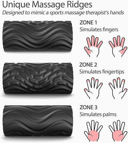 Zyllion Rechargeable Vibrating Foam Roller with 4 Speeds - Cordless Electric Deep Tissue Massager for Muscle Pain Relief, Black/Blue, ZMA-22