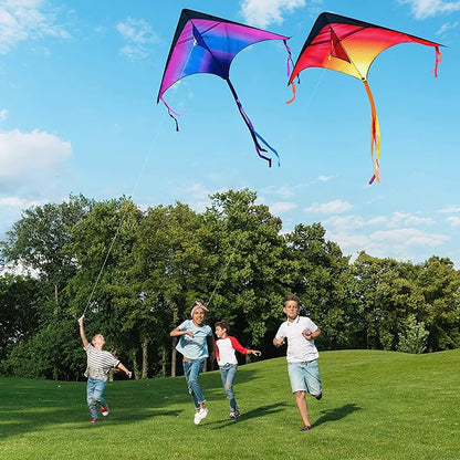 JOYIN Large Delta Kite Red, Green and Purple, Easy to Fly Huge for Kids and Adults with 262.5ft String, Large Delta Beach Kite for Outdoor Games and Activities