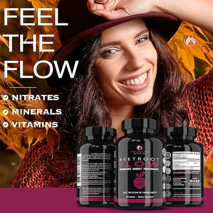 THE ENCLARE NUTRITION Beet Root Powder Capsules, Beetroot 1300mg. Nitric Oxide Supplements for Men, Supports Gut Health for Women, Energy, Brain, Athletic Performance, Heart Health Non GMO 180ct (3)