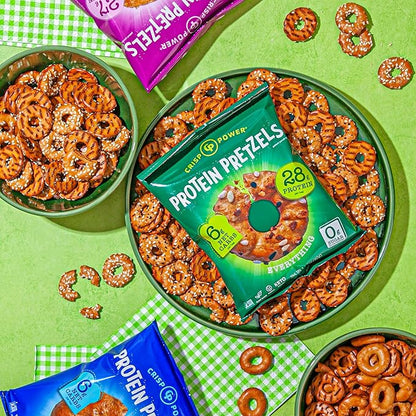 Crisp Power Protein Pretzels, Variety Pack With Sea Salt, Sesame, & Everything, Vegan Keto Snack, Plant Based Protein, Low Carb Crunchy Pretzel Snacks, Sugar Free, No Seed Oils, 1.75 Oz Bags, 6 Pack