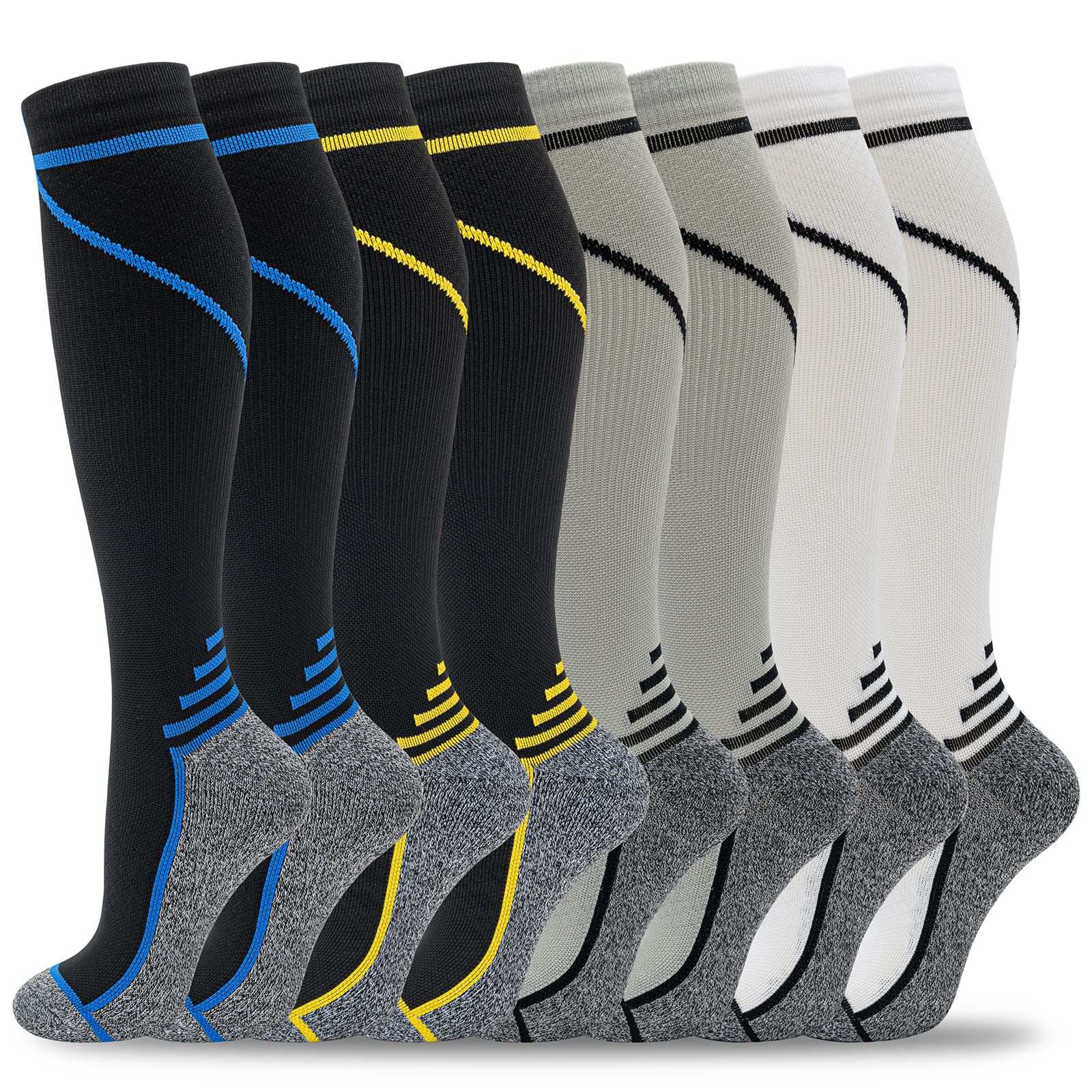 fenglaoda 8 Pairs Compression Socks for Men & Women 20-30 mmHg Knee High Nurse Pregnant Running