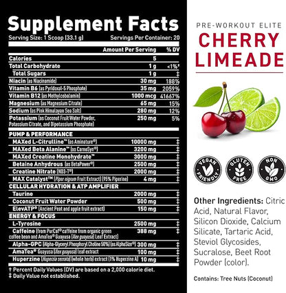 Kaged Pre Workout Elite Powder | Cherry Limeade | Pre-Workout with Creatine, Beta Alanine, L-Citrulline, BCAAs | 388 mg Organic Caffeine | Pre Supplements for Men & Women | 20 Servings