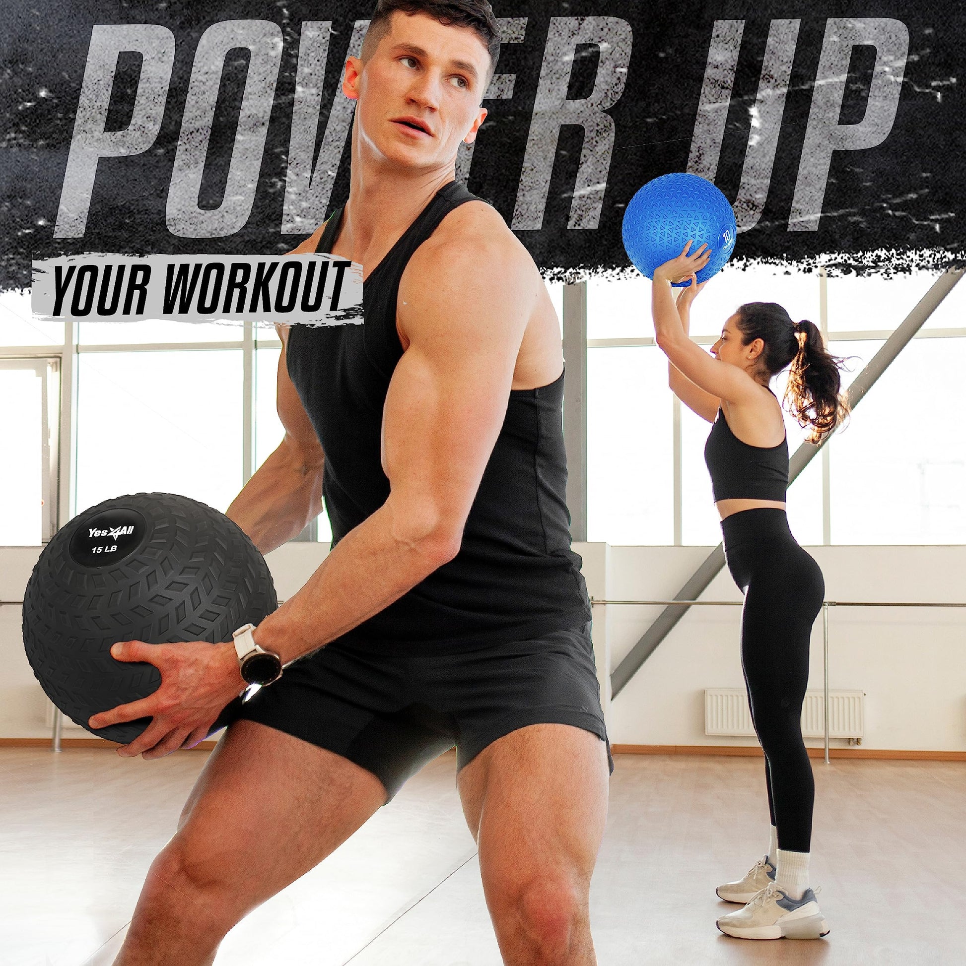 Yes4All Slam Balls, 10-40lb Medicine Ball Weight, Durable PVC Sand Filled Workout Dynamic Medicine
