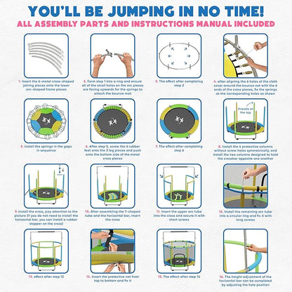 Toddler Trampoline for Kids Ages 3-8 - 5 ft Toddler Trampoline with Net, Basketball Hoop, Ocean Balls, Boxing Bag, Hammock - Indoor and Outdoor for Kids, Backyard