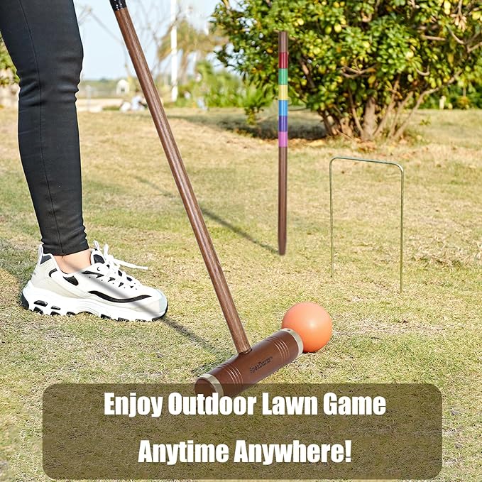 35’’ Six Player Croquet Game, Croquette Set with Premium Wooden Mallets/Colored Balls/Wickets/Stakes/Carrying Bag, Classic Outdoor Backyard Lawn Games for Teens Adults Family