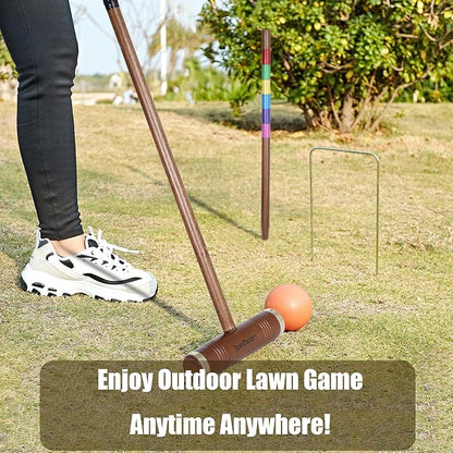 35’’ Six Player Croquet Game, Croquette Set with Premium Wooden Mallets/Colored Balls/Wickets/Stakes/Carrying Bag, Classic Outdoor Backyard Lawn Games for Teens Adults Family