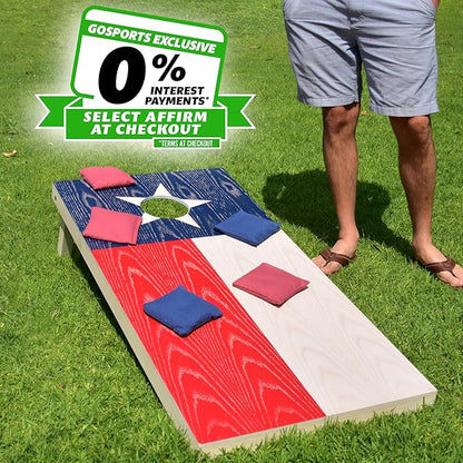 GoSports 4 x 2 ft Flag Series Wood Cornhole Sets – American Flag or State Flags – Includes 2 Regulation Size Boards, 8 Bean Bags, Carrying Case and Rules