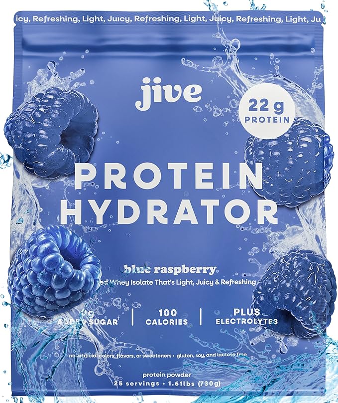 Jive Clear Protein Powder - 22g Grass-Fed Whey Isolate, 25 Servings - Blue Raspberry - 895mg of Electrolytes - Zero Added Sugar - Clear Drink Protein Water & Juice