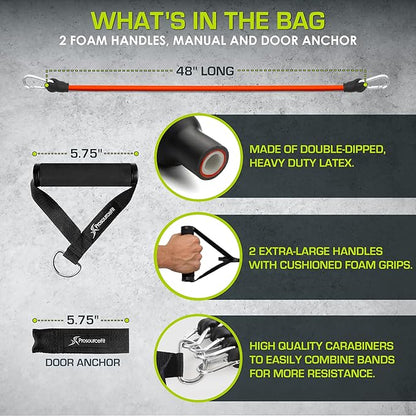 ProsourceFit Single Stackable Resistance Bands with Door Anchor and Exercise Guide, 5-8 LB, Heavy Duty Fitness Tube for Full-Body Exercises and Home Workouts, Green