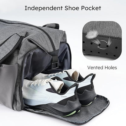 Small Gym Bag for Men with Shoes Compartment and Wet Pocket Convertible Duffle Bag and Gym Backpack Waterproof Sports Bag with 2 Bottle Holders Weekender Overnight Bag - Grey