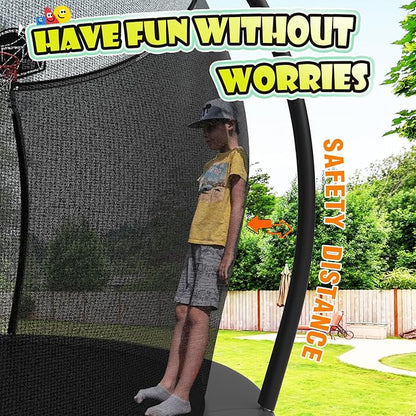 12 14 15 16FT Trampoline Outdoor with Basketball Hoop, Trampoline with Lights for Kids and Adults, Recreational Trampolin with Sprinkler, Stakes