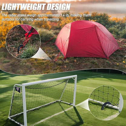 Anothera 4 Pack Heavy Duty Trampoline Stakes, 12 Inches Trampoline Anchors High Wind, Heavy Duty J Shaped Rebar Stakes for Trampoline, Tents, Inflatables, Fences, Outdoor Decoration