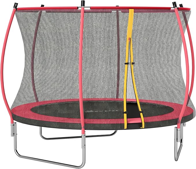 Soozier Trampoline Outdoor, Recreational Trampoline with Net Enclosure, Curved Poles and Safety Spring Cover for Kid Adults, ASTM Approved