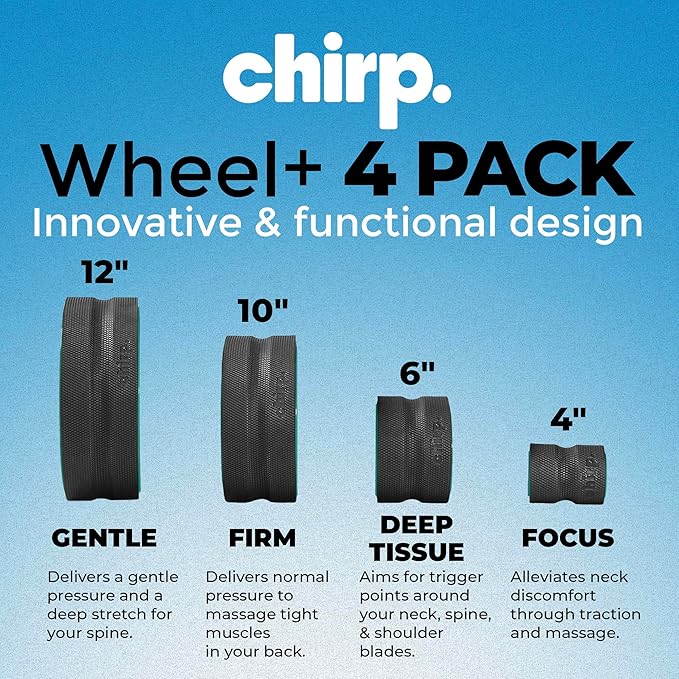 Chirp Wheel Foam Roller ??Targeted Back & Neck Relief, Lumbar Spine Stretcher, Spinal Decompression Back Stretcher, Massage Roller with Density Foam for Physical Therapy, Supports 500lbs, 4-Pack Mint
