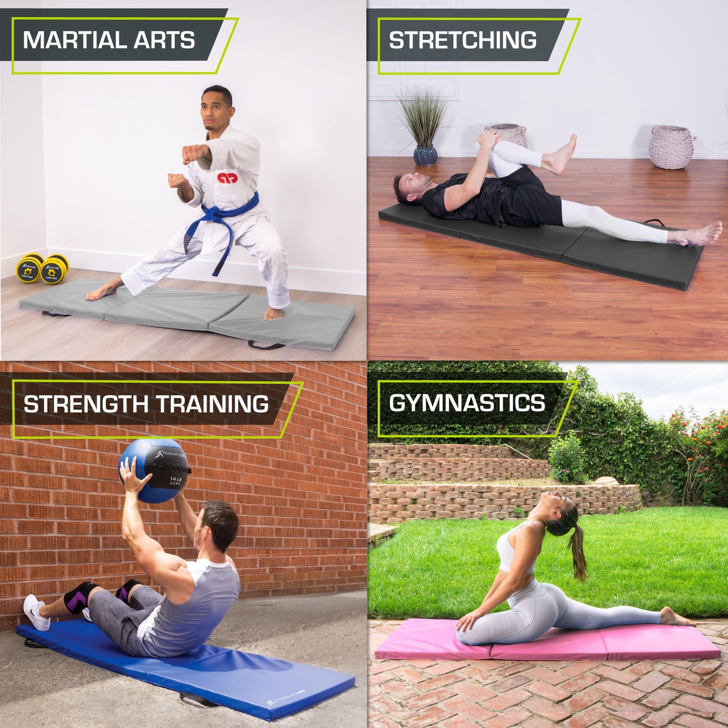 ProsourceFit Tri-Fold Folding Thick Exercise Mat 6’x2’ with Carrying Handles for MMA, Gymnastics