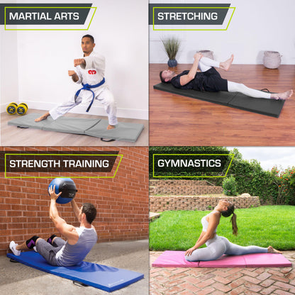 ProsourceFit Tri-Fold Folding Thick Exercise Mat 6’x2’ with Carrying Handles for MMA, Gymnastics