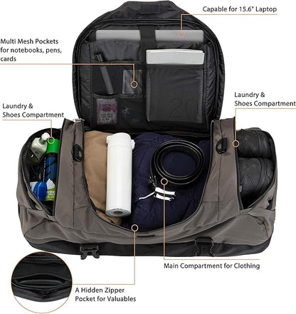 Ubon Large Duffel Bag Weekender Bags with Shoe Compartments 4-Way Sports Gym Backpack with Padded Straps Camping Traveling Duffle Bag
