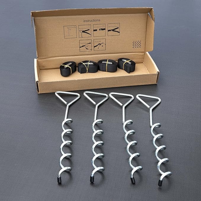 Trampoline Stakes Heavy Duty Strong and Galvanized Steel Corkscrew High Wind Anchor Kit for Trampoline Camping Tents Tie Down Anchors