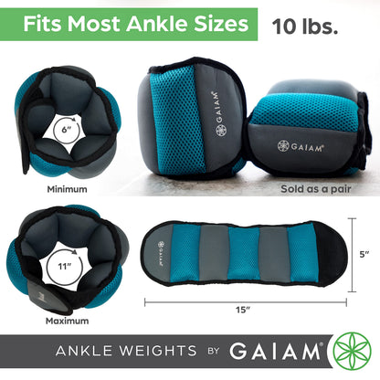 Gaiam Ankle Weights, Adjustable Strap, Set of 2 (10LB)