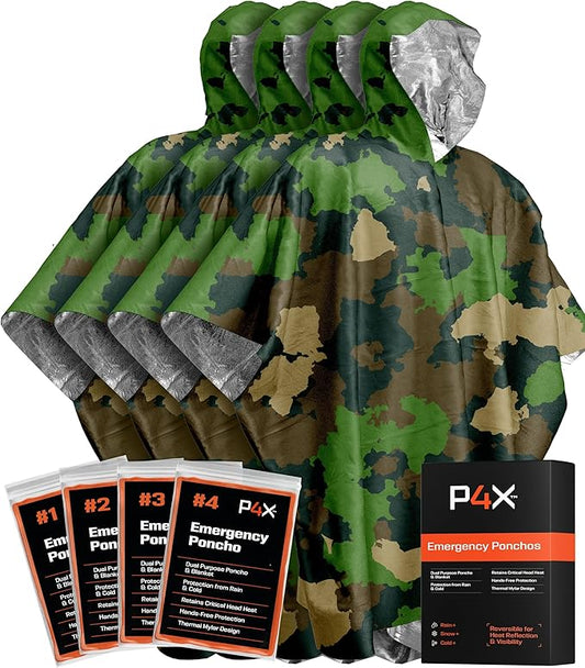 PREPARED4X Emergency Poncho and Mylar Blanket Liner - Waterproof, Wind-Resistant Outdoor Rain