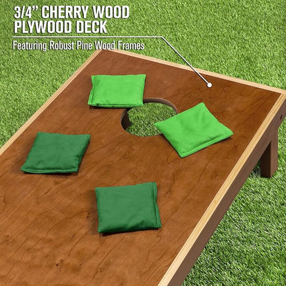 GoSports 4 ft x 2 ft Commercial Grade Cornhole Boards Set - Natural Wood Cornhole Boards, Choose from Different Bean Bag Color Combinations - Dark Green & Bright Green