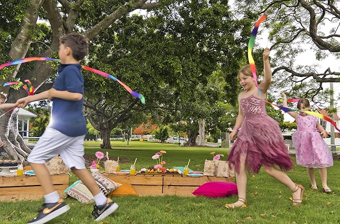 20 Pack Ribbon Dancing Wands Party Favors for Kids, Rainbow Birthday Decorations, Princess Party Supplies, Girls Party Games, Gymnastics Goody Bag Stuffers (Rainbow)