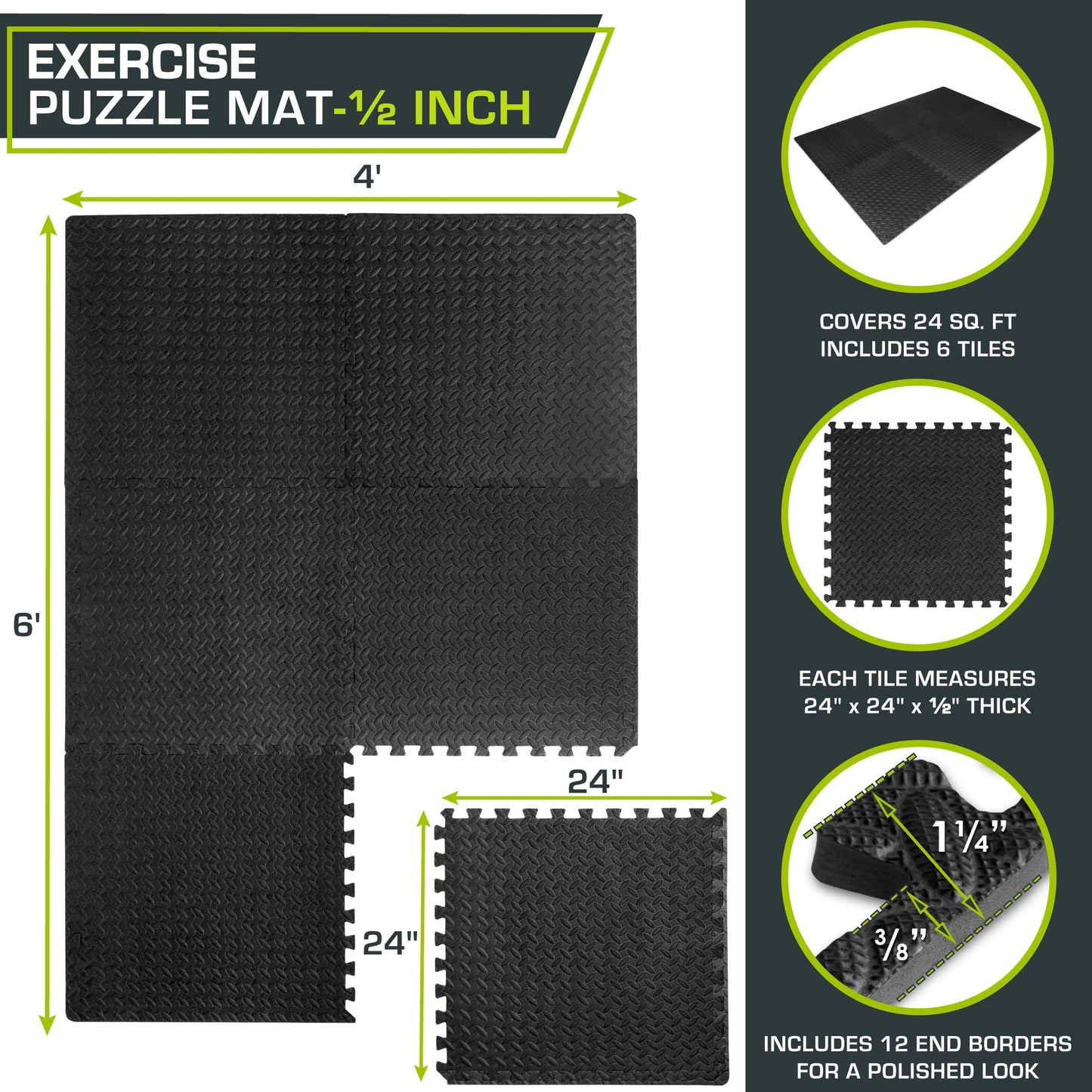 ProsourceFit Exercise Puzzle Mat ½-inch, EVA Interlocking Foam Floor Tiles for Home Gym, Workout