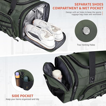 WITZMAN Duffle Bag for Men Nylon Large Gym Weekender Bag with Shoe Compartment Expandable Carry on Overnight Bag(B695 Army Green)