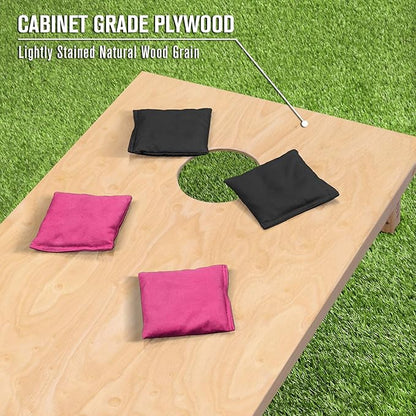 GoSports Regulation Size Wooden Cornhole Set with Natural Wood Finish - Includes Carrying Case