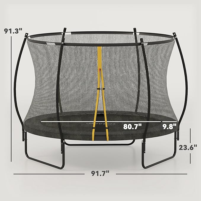 Soozier Trampoline Outdoor, Recreational Trampoline with Net Enclosure, Curved Poles and Safety Spring Cover for Kid Adults, ASTM Approved
