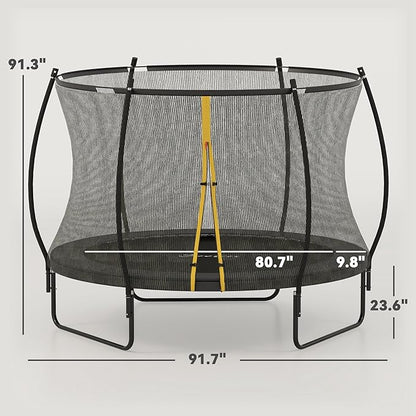 Soozier Trampoline Outdoor, Recreational Trampoline with Net Enclosure, Curved Poles and Safety Spring Cover for Kid Adults, ASTM Approved