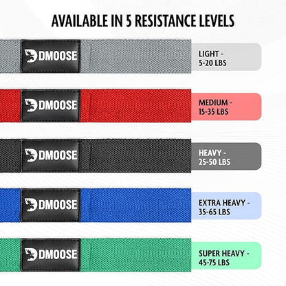 DMoose Fitness Fabric Resistance Bands for Full Body Exercises - Non-Slip Thick Cloth Stretch Band for Squats, Lunges & Bicep Curls - Long Resistance Bands for Working Out - Booty Band for Men & Women