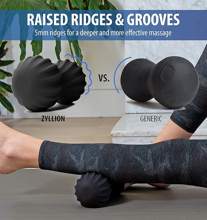 Zyllion Vibrating Peanut Massage Ball with 4 Modes - Cordless Rechargeable Electric Deep Tissue Massager Roller for Muscle Pain Relief, Black, ZMA-30