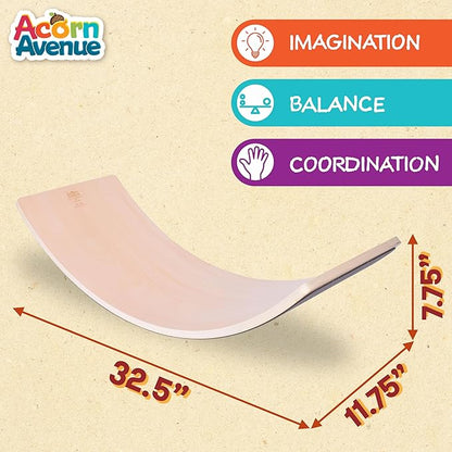 Non Slip Balance Board, 35 Inch Non Slip Felt Rocker Board Durable Wood, Kids Toddler Open Ended Learning Toy, Yoga Curvy Board