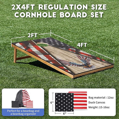Cornhole Set, Corn Holes Outdoor Game, Regulation Cornhole Boards, Portable Cornhole Set, Classic American Flag Cornhole Set Includes 2 Boards, 8 Cornhole Beans Bags & Carry Case