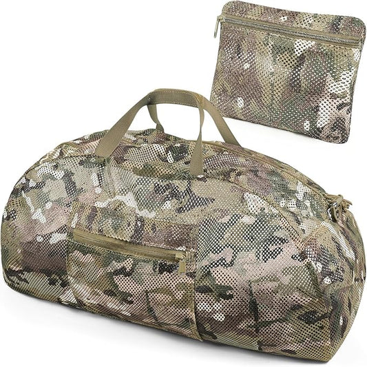 Tactical Mesh Luggage bag,50L Foldable duffel Pack,Large Capacity Range Bag For Hunting Shooting Travel Climbing Sports Gym (MC)