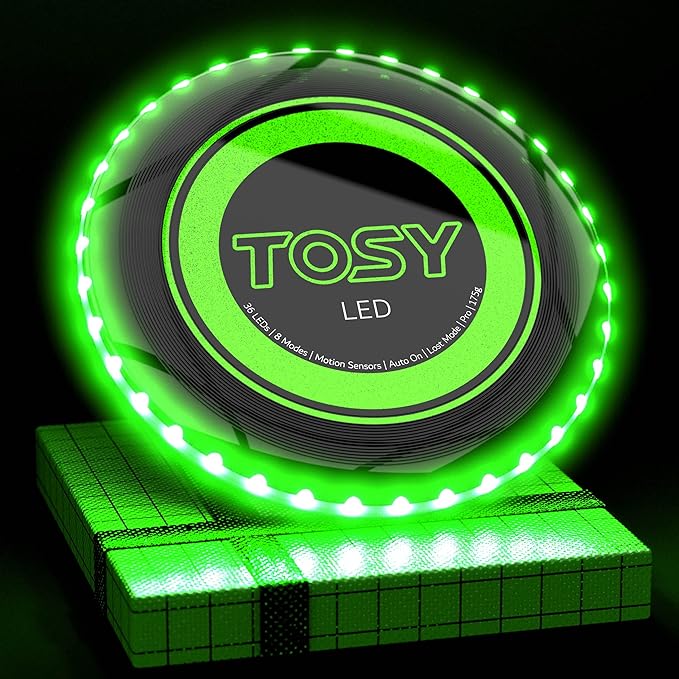 TOSY Bundle of 3-2X Red + Green - Flying Disc 36 LEDs, Super Bright, Smart Modes, Auto Light Up, Rechargeable, Cool Fun Christmas, Birthday & Camping Gift for Men/Boys/Teens/Kids, 175g Frisbee