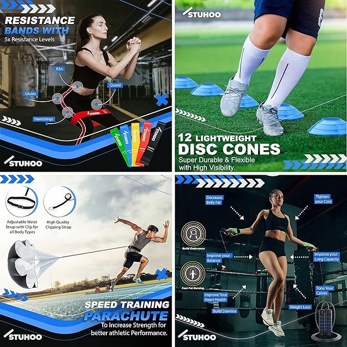 Agility Training Equipment Set | Soccer Training Equipment for Kids Youth | Agility Ladder Speed Training Equipment with Bag | Football Training Equipment with Speed Hurdles, Cones for Footwork