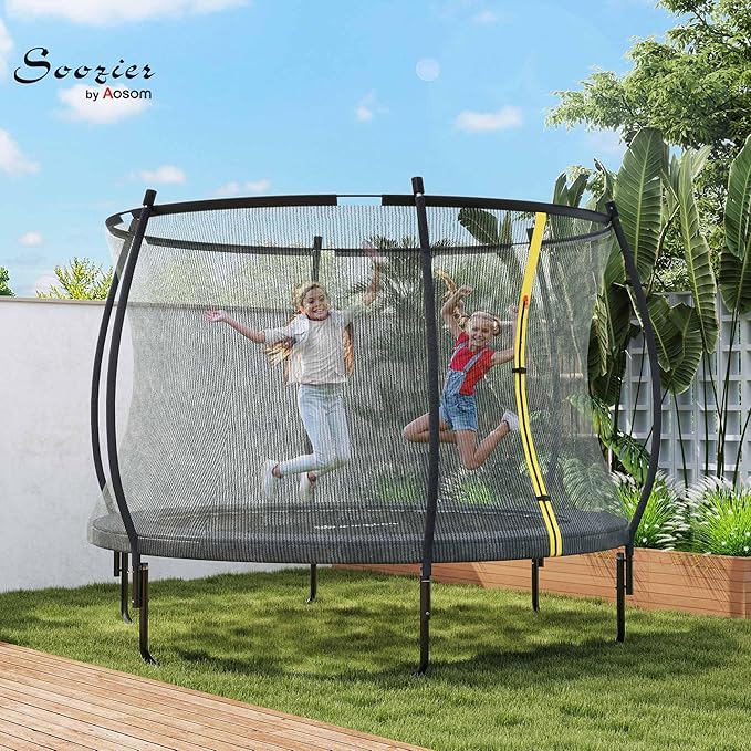 Soozier Trampoline Outdoor, Recreational Trampoline with Net Enclosure, Curved Poles and Safety Spring Cover for Kid Adults, ASTM Approved