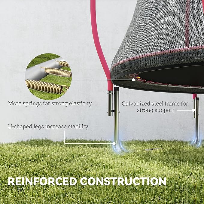 Soozier Trampoline Outdoor, Recreational Trampoline with Net Enclosure, Curved Poles and Safety Spring Cover for Kid Adults, ASTM Approved