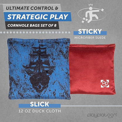 Professional Cornhole Bags - Set of 8 Regulation All Weather Double Sided - Sticky Side/Slick Side Bean Bags for Pro Corn Hole Game